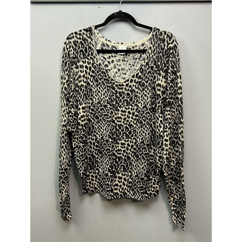 By Together Sweater Women Large Cream Leopard Print V-Neck Lightweight Knit
